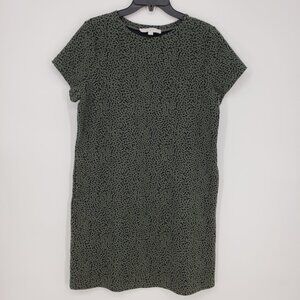 3/$25 LOFT Abstract Texture Print Sheath Dress M Short Sleeve Casual Olive Green